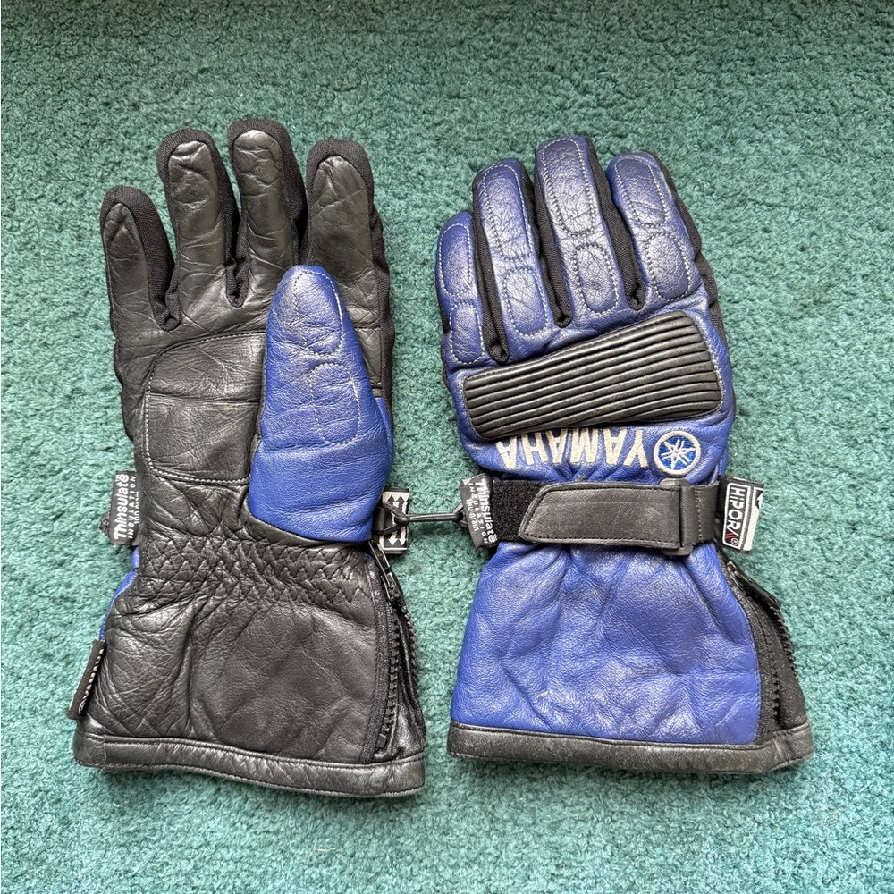 Yamaha Black and Blue Men's Leather Gloves